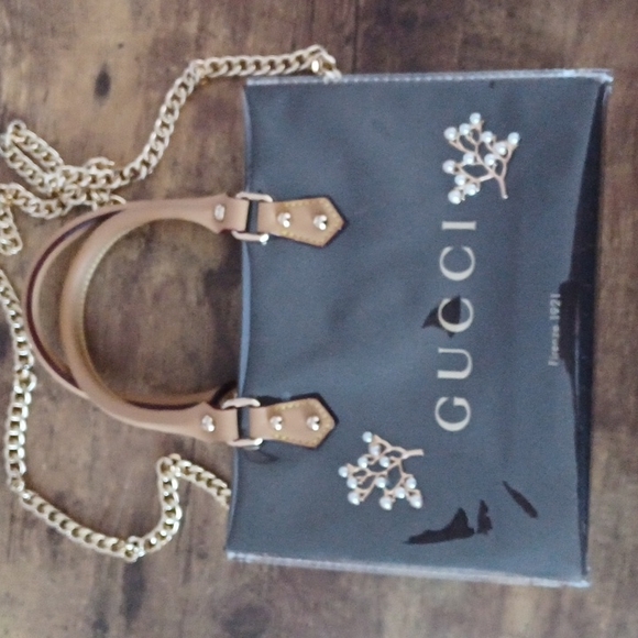 Repurposed Up Cycled PVC bag made w/ authentic Gucci shopping bag-Hand Crafted - Picture 3 of 8